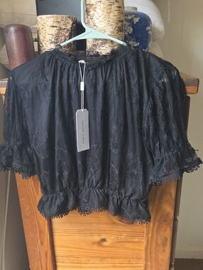 Vogue Vibes Black Lace Peasant Crop Top